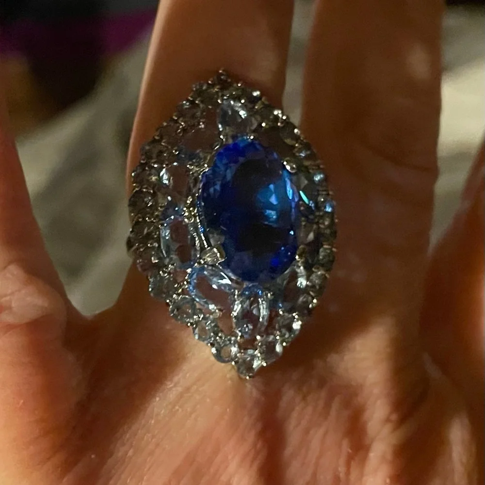 ***SHOW STOPPER NATURAL SAPPHIRE & AQUA MARINE HUGE COCKTAIL RING(SIZE 7)*** - Picture 9 of 9